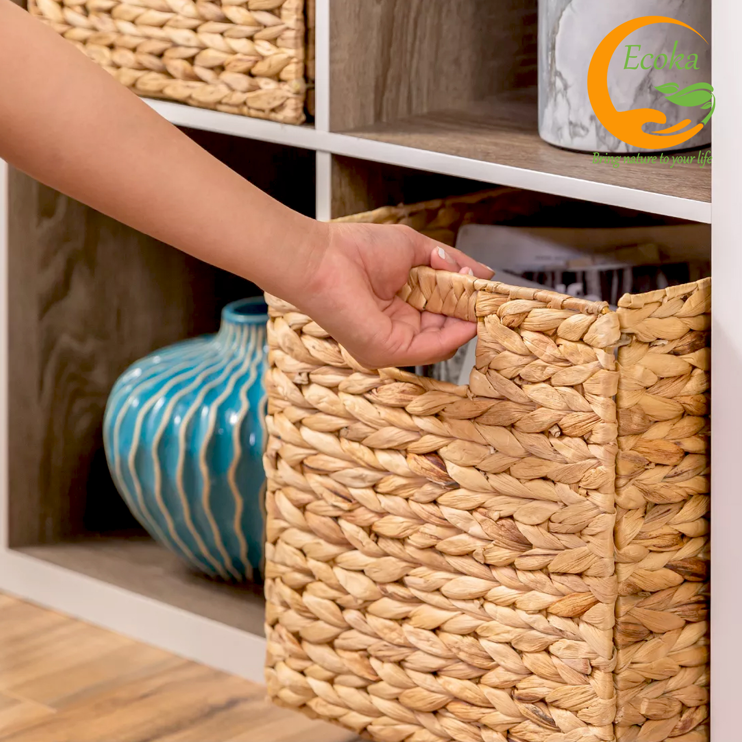 8 Water Hyacinth Storage Baskets Handwoven Laundry Organizer Totes For Bedroom Living Room Bathroom Shelves Wicker Storage Basket copy 1
